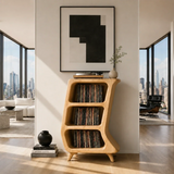 Curved Natural Solid Wood Vinyl Record Stand With Three Open Storage Shelves - Arboriswood - 9