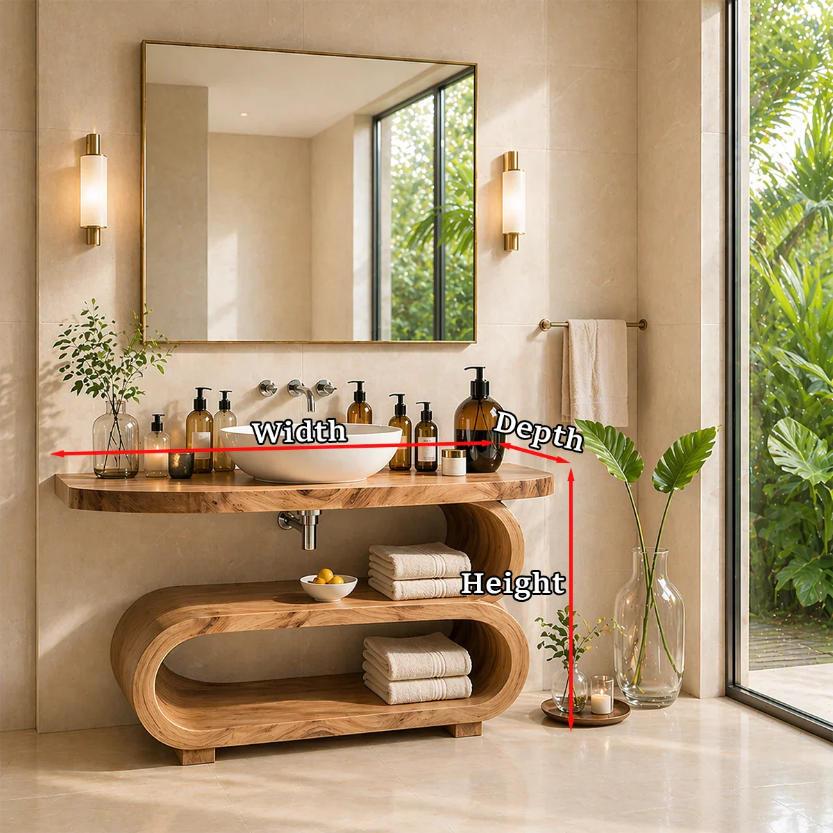Curved Sculptural Bathroom Vanity Natural Solid Wood Freestanding Design - ArborisWood - 10
