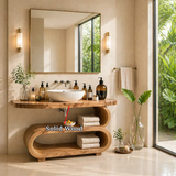 Curved Sculptural Bathroom Vanity Natural Solid Wood Freestanding Design - Arboriswood - 9
