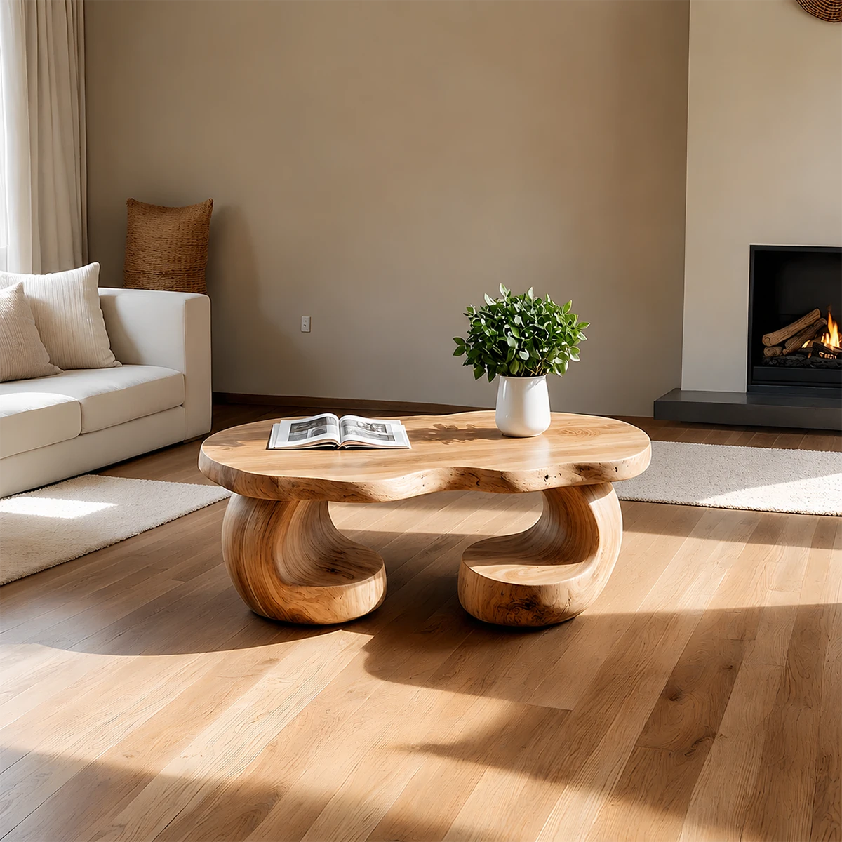 Curved Sculptural Coffee Table – Solid Wood Artistic Design for Interior Spaces - ArborisWood - 10