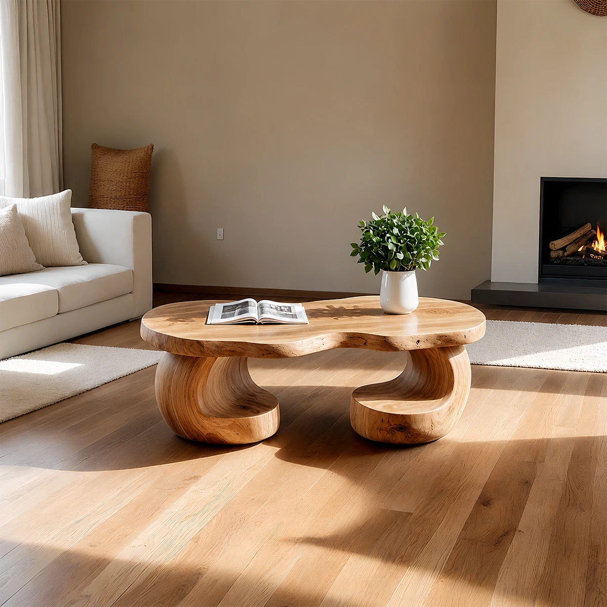 Curved Sculptural Coffee Table – Solid Wood Artistic Design for Interior Spaces - ArborisWood - 11