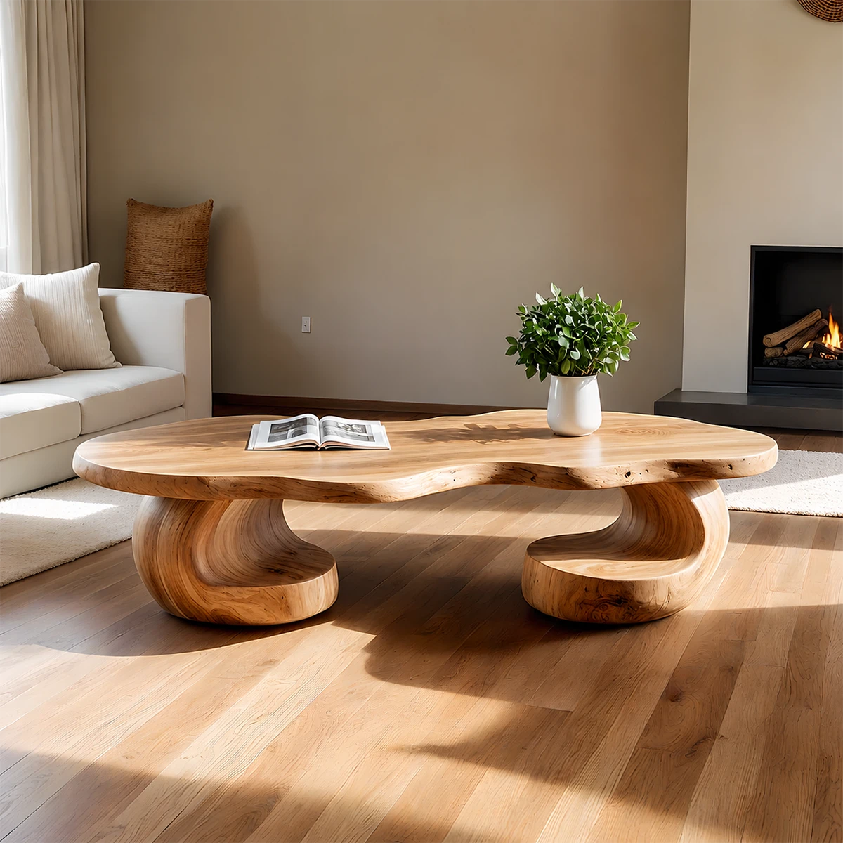 Curved Sculptural Coffee Table – Solid Wood Artistic Design for Interior Spaces - ArborisWood - 12