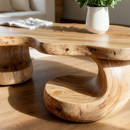 Curved Sculptural Coffee Table – Solid Wood Artistic Design for Interior Spaces - ArborisWood - 3