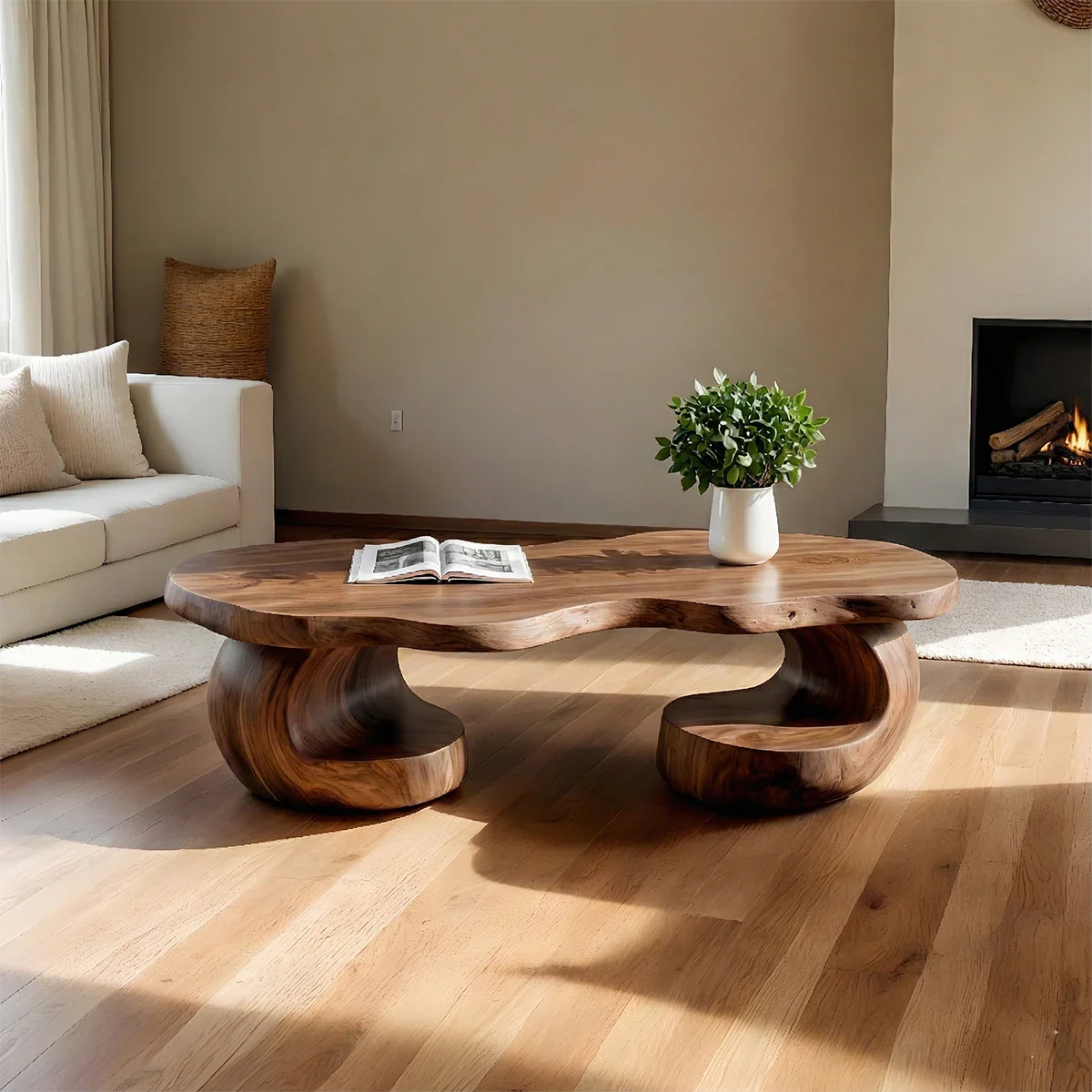 Curved Sculptural Coffee Table – Solid Wood Artistic Design for Interior Spaces - ArborisWood - 6