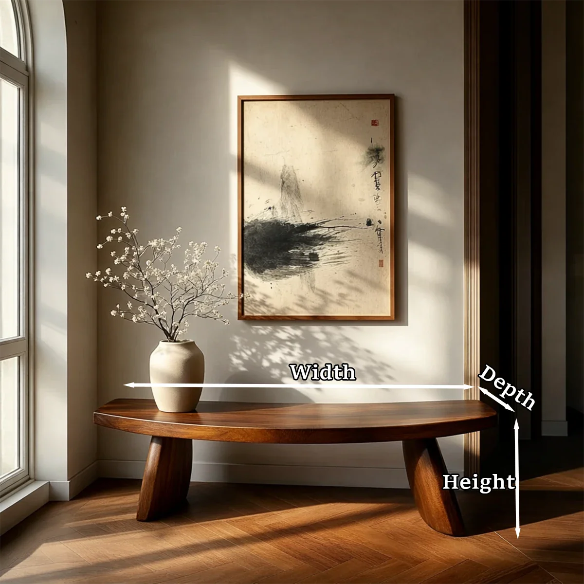 Curved Solid Wood Entryway Bench Organic Modern Hallway Seating - ArborisWood - 11