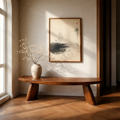 Curved Solid Wood Entryway Bench Organic Modern Hallway Seating - ArborisWood - 7