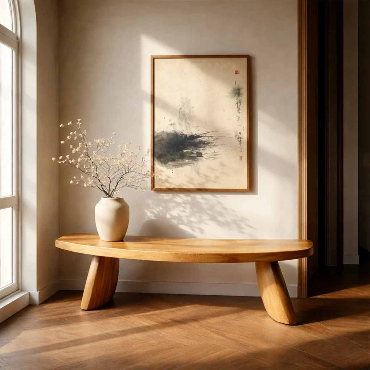 Curved Solid Wood Entryway Bench Organic Modern Hallway Seating - ArborisWood - 8
