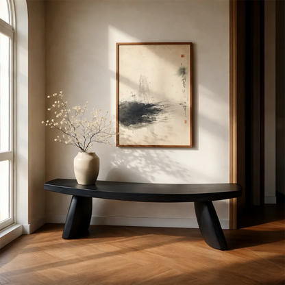 Curved Solid Wood Entryway Bench Organic Modern Hallway Seating - ArborisWood - 9