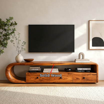 Curved Solid Wood TV Stand with Open Shelf and Drawer Storage Design - ArborisWood - 10