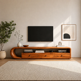 Curved Solid Wood TV Stand with Open Shelf and Drawer Storage Design - ArborisWood - 15