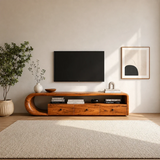 Curved Solid Wood TV Stand with Open Shelf and Drawer Storage Design - ArborisWood - 2