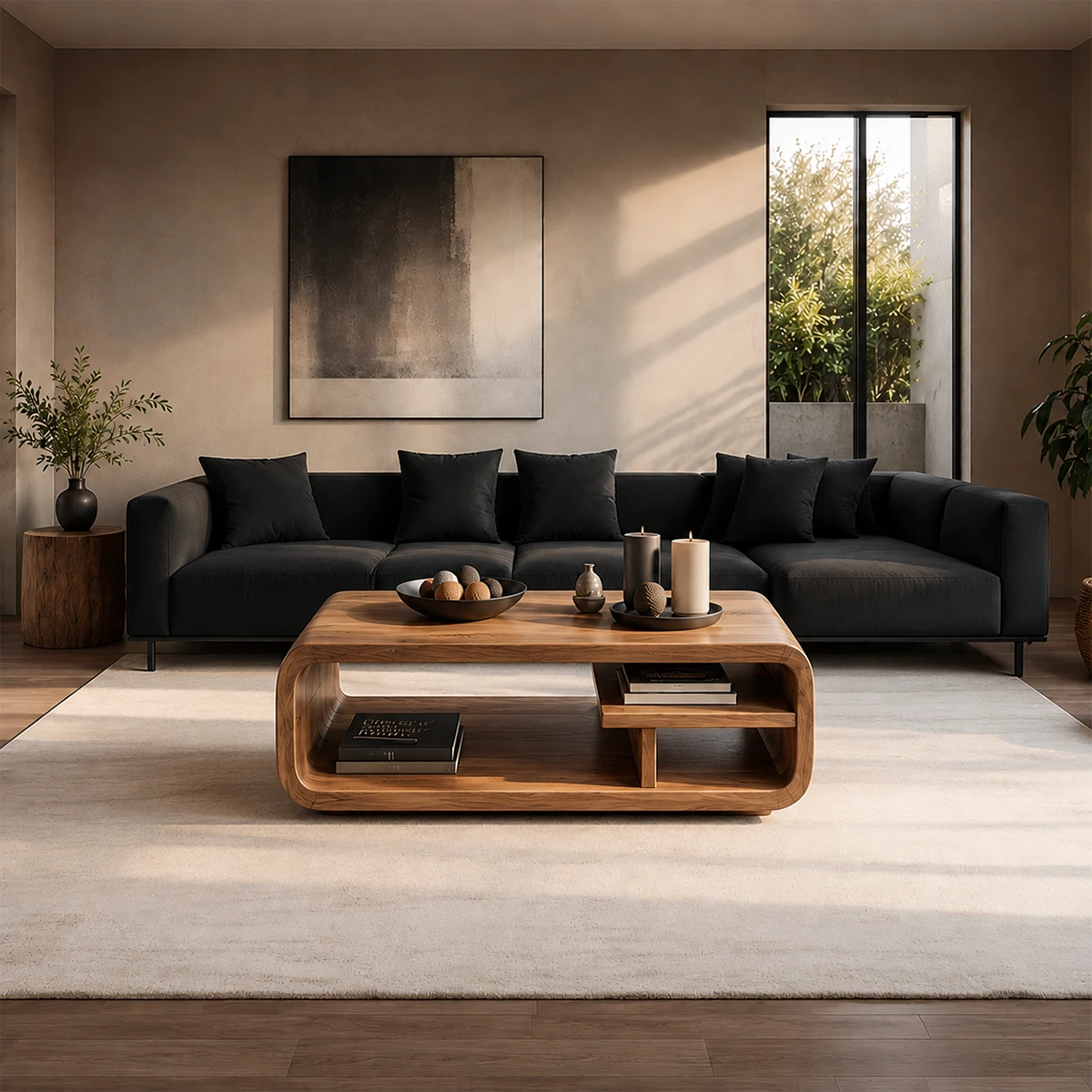 Curved Storage Coffee Table – Solid Wood Seamless Loop Design - ArborisWood - 12