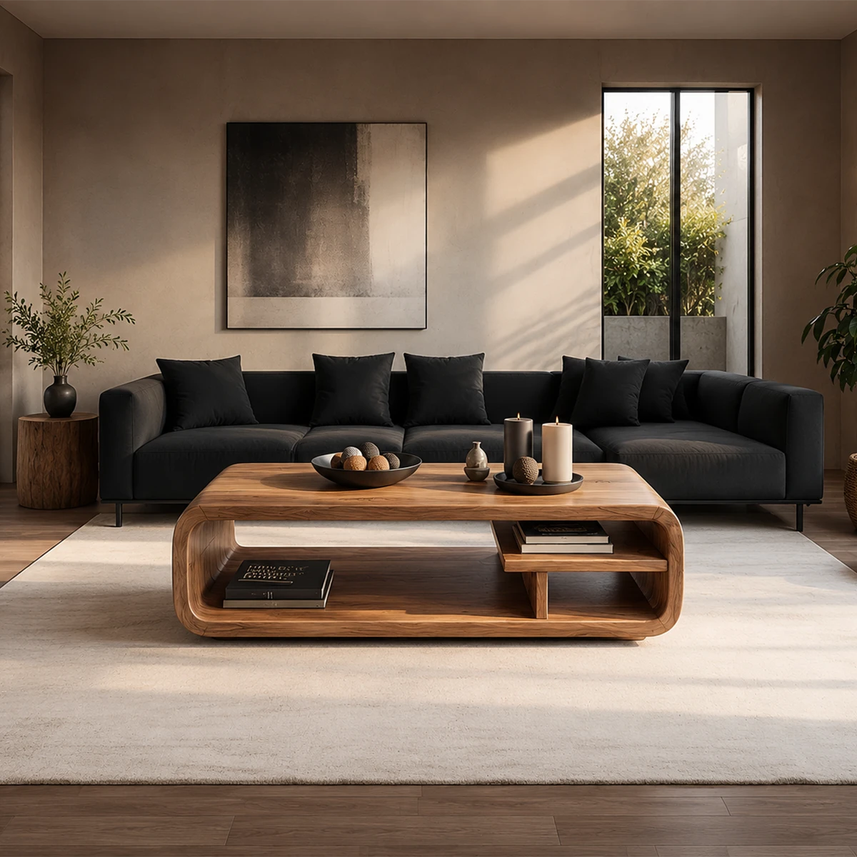 Curved Storage Coffee Table – Solid Wood Seamless Loop Design - ArborisWood - 3