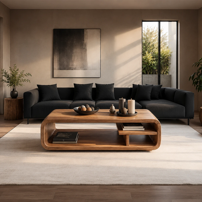 Curved Storage Coffee Table – Solid Wood Seamless Loop Design - ArborisWood - 3