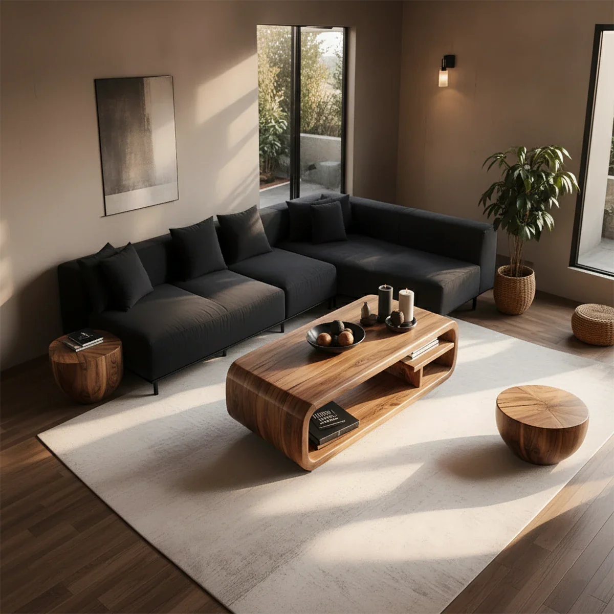 Curved Storage Coffee Table – Solid Wood Seamless Loop Design - ArborisWood - 6