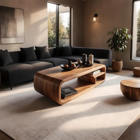 Curved Storage Coffee Table – Solid Wood Seamless Loop Design - ArborisWood