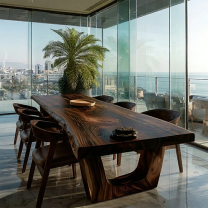 Custom Live Edge Solid Wood Dining Table with Sculptural Curved Base - ArborisWood - 5