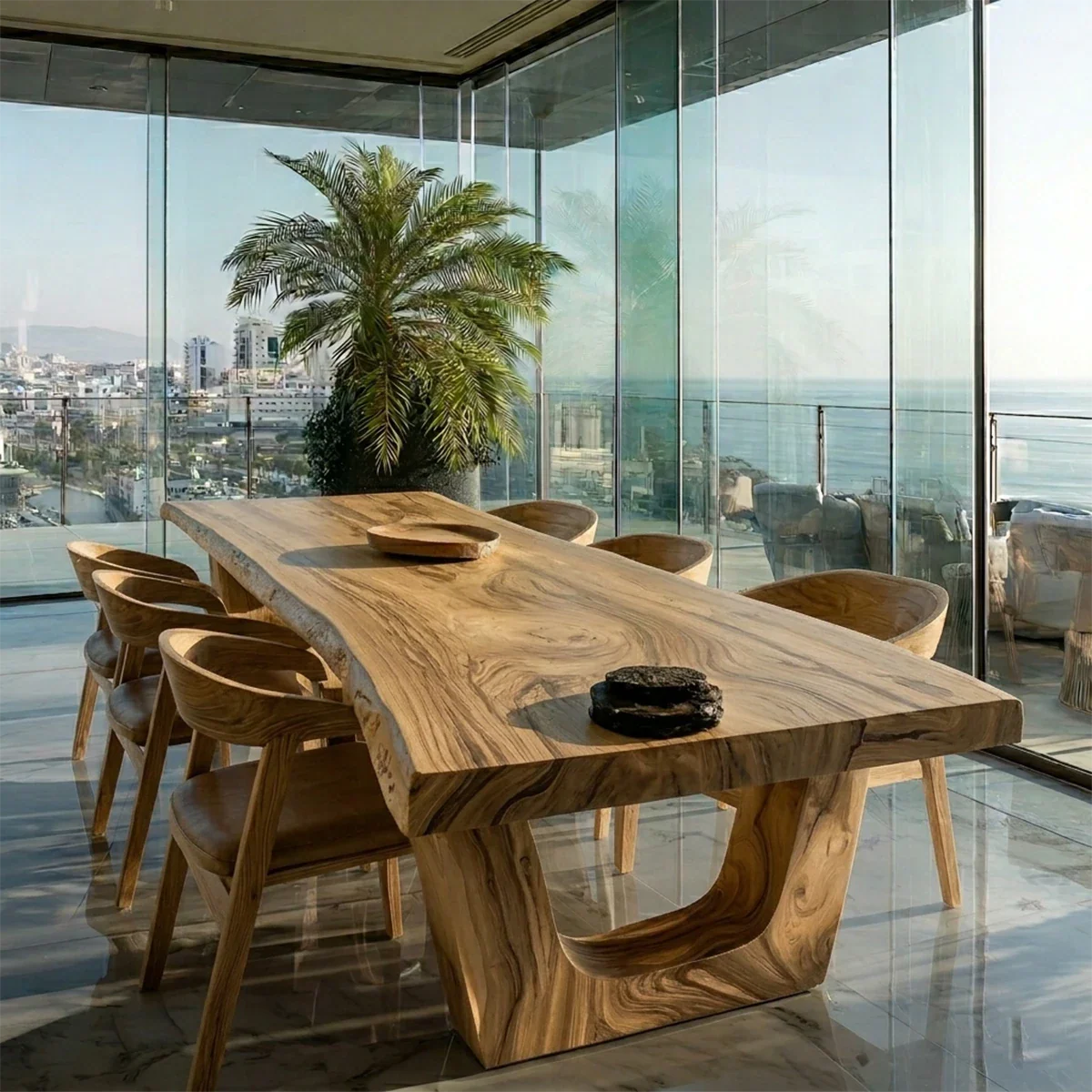 Custom Live Edge Solid Wood Dining Table with Sculptural Curved Base - ArborisWood - 6