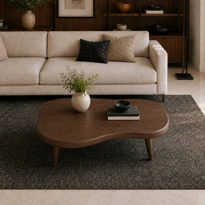 Premium coffee table with flowing lines and handcrafted solid wood details for interiors