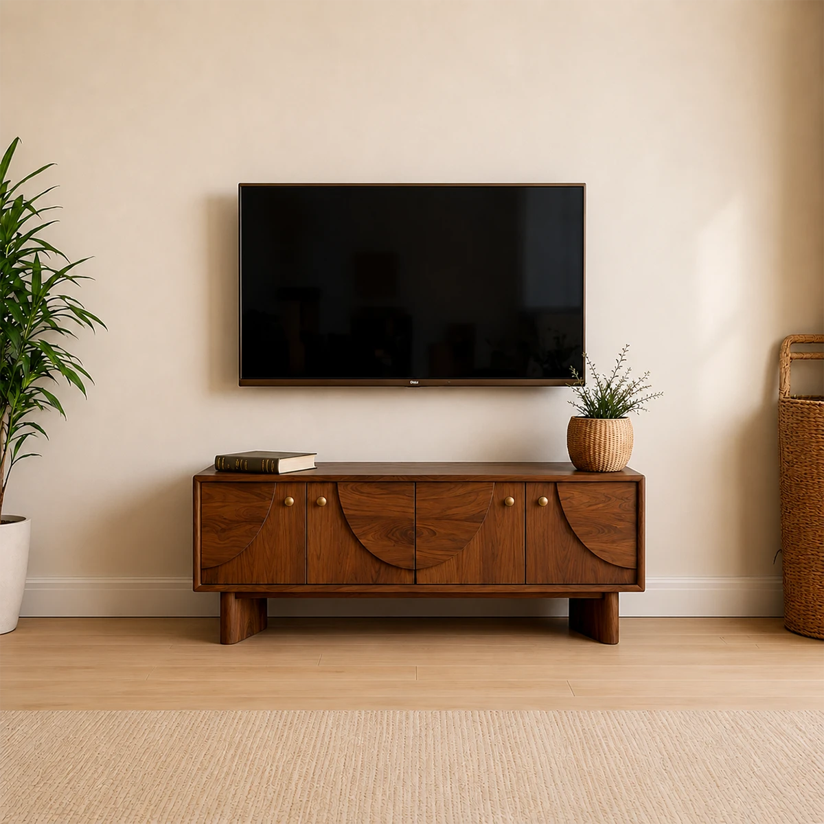 Decorative Panel TV Stand Solid Wood Media Console Storage Cabinet - ArborisWood - 11
