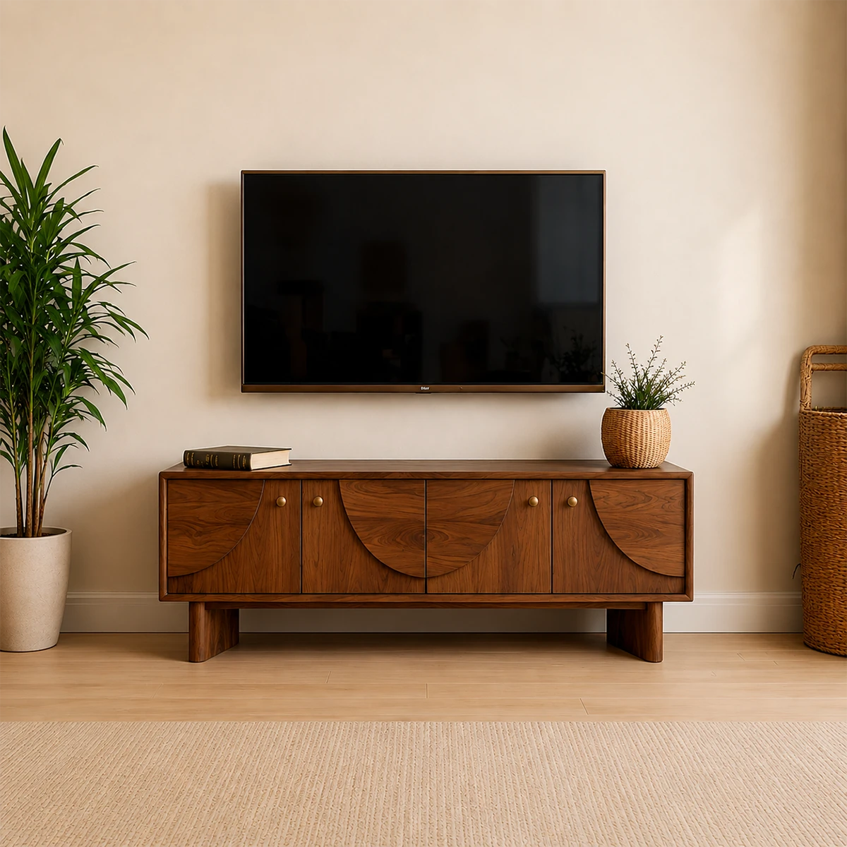 Decorative Panel TV Stand Solid Wood Media Console Storage Cabinet - ArborisWood - 12
