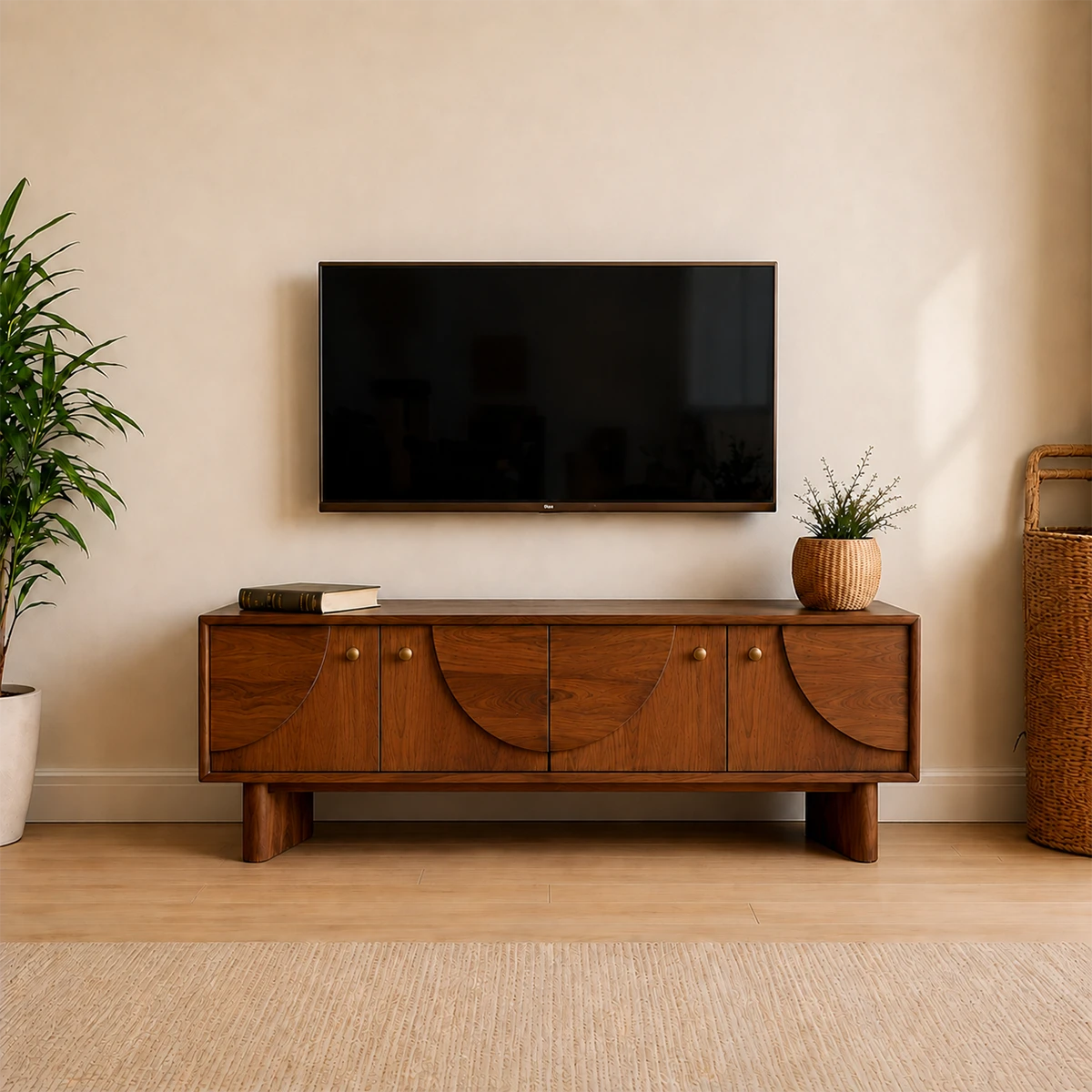 Decorative Panel TV Stand Solid Wood Media Console Storage Cabinet - ArborisWood - 13