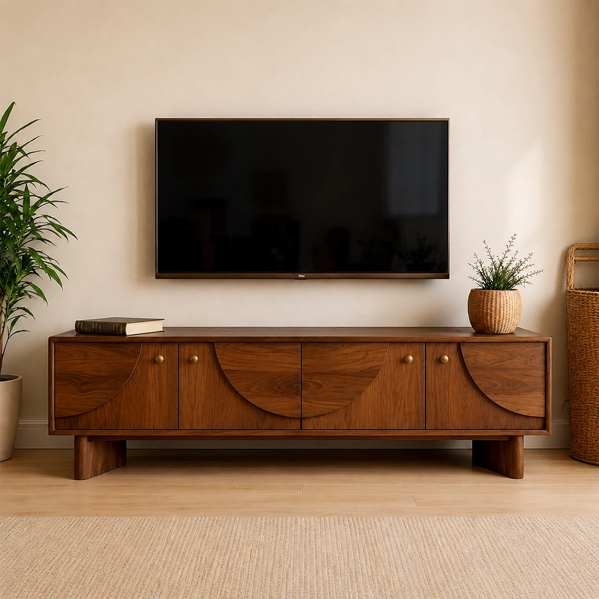 Decorative Panel TV Stand Solid Wood Media Console Storage Cabinet - ArborisWood - 14