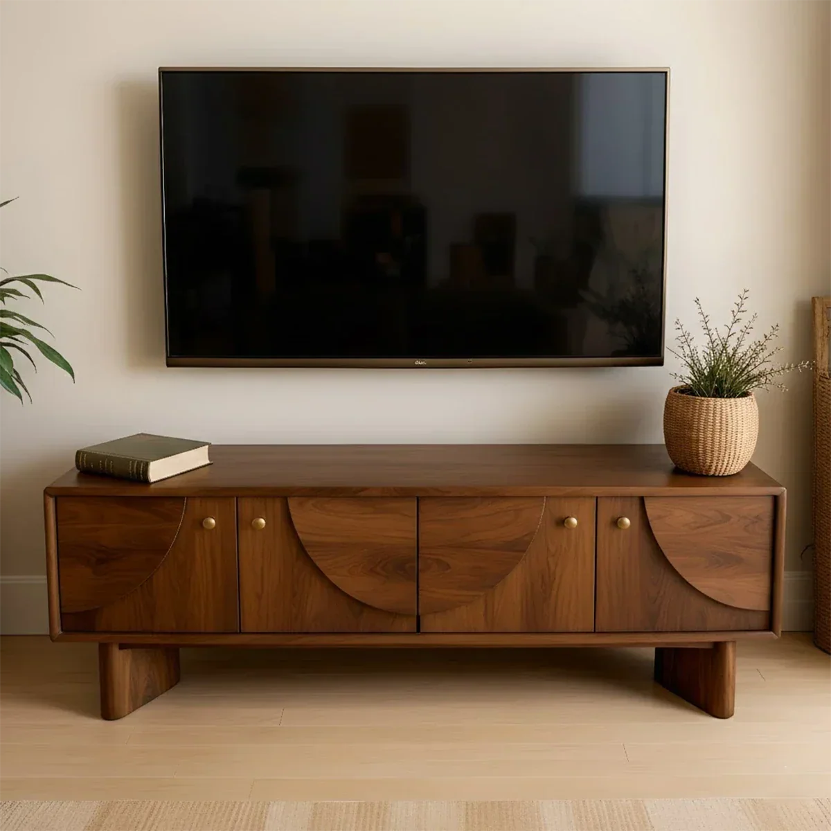 Decorative Panel TV Stand Solid Wood Media Console Storage Cabinet - Arboriswood - 5