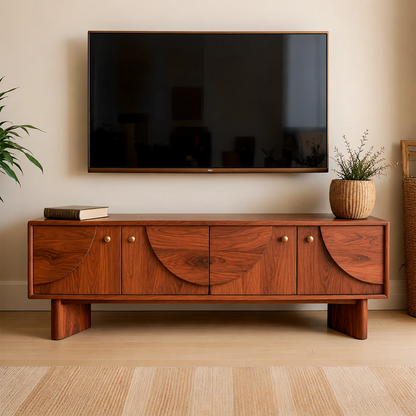 Decorative Panel TV Stand Solid Wood Media Console Storage Cabinet - ArborisWood - 6