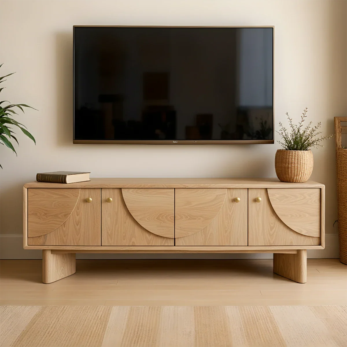 Decorative Panel TV Stand Solid Wood Media Console Storage Cabinet - ArborisWood - 7