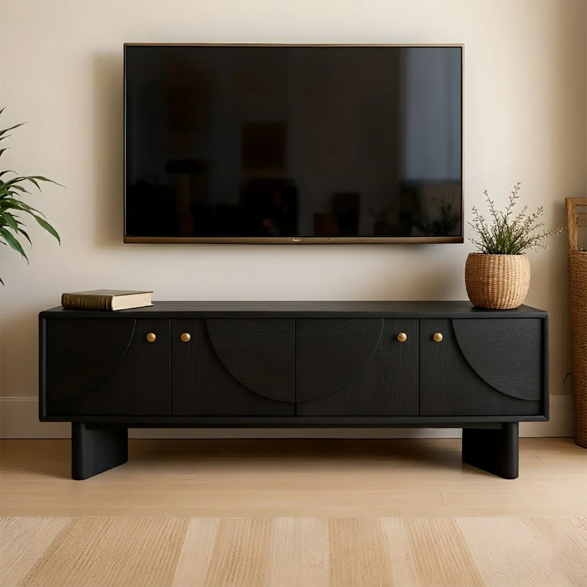 Decorative Panel TV Stand Solid Wood Media Console Storage Cabinet - ArborisWood - 8