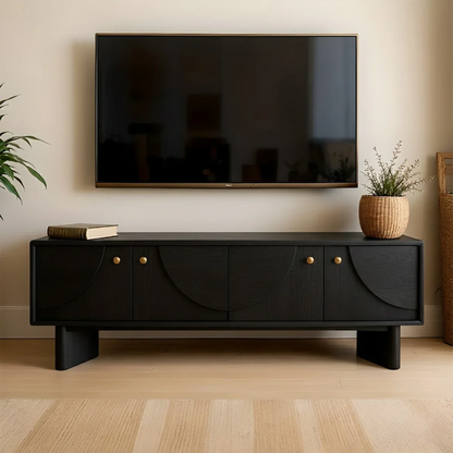 Decorative Panel TV Stand Solid Wood Media Console Storage Cabinet - ArborisWood - 8