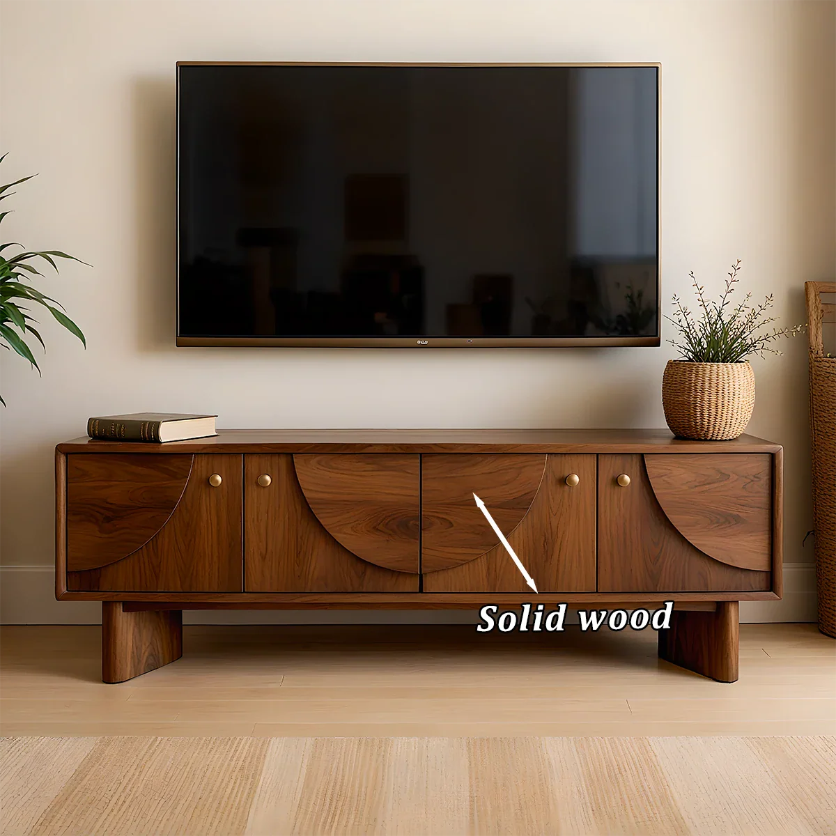 Decorative Panel TV Stand Solid Wood Media Console Storage Cabinet - ArborisWood - 9