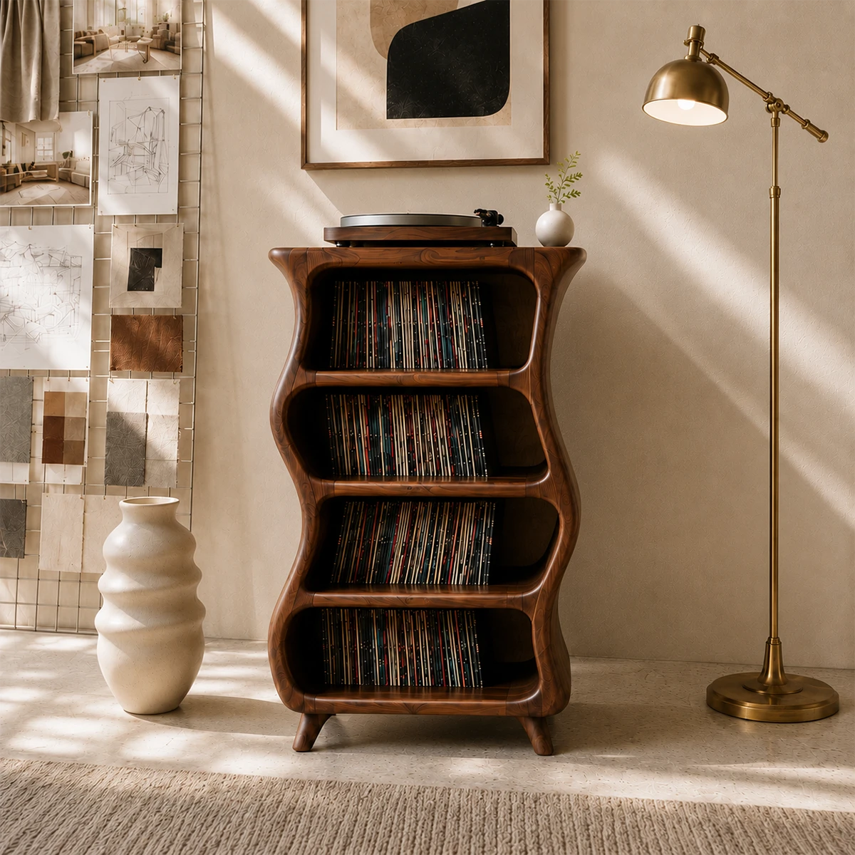 Design Studio Natural Solid Wood Vinyl Record Stand With Four Open Shelves - ArborisWood - 12