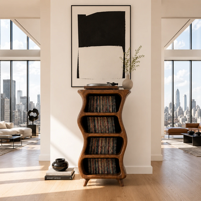 Design Studio Natural Solid Wood Vinyl Record Stand With Four Open Shelves - ArborisWood - 3
