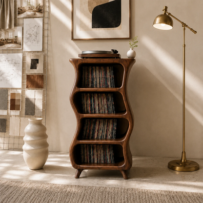 Design Studio Natural Solid Wood Vinyl Record Stand With Four Open Shelves - ArborisWood - 4