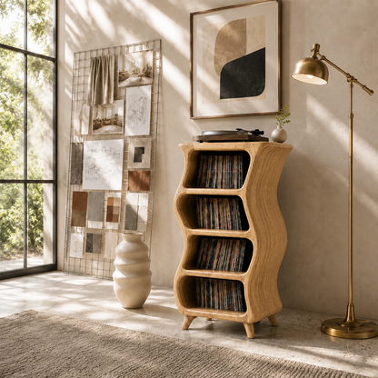 Design Studio Natural Solid Wood Vinyl Record Stand With Four Open Shelves - ArborisWood - 8