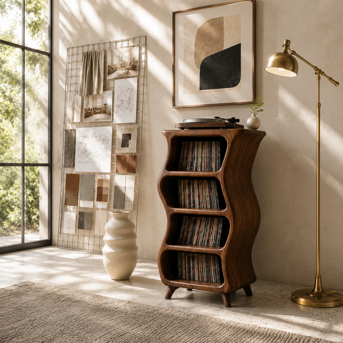 Design Studio Natural Solid Wood Vinyl Record Stand With Four Open Shelves - ArborisWood
