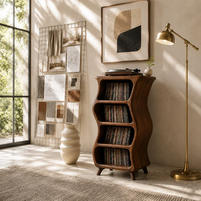 Design Studio Natural Solid Wood Vinyl Record Stand With Four Open Shelves - Arboriswood