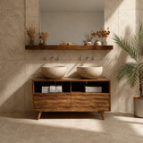 Double Sink Natural Solid Wood Bathroom Vanity With Hand-Carved Texture - Arboriswood - 14