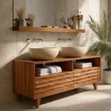 Double Sink Natural Solid Wood Bathroom Vanity With Hand-Carved Texture - Arboriswood - 8