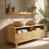 Double Sink Natural Solid Wood Bathroom Vanity With Hand-Carved Texture - Arboriswood - 9
