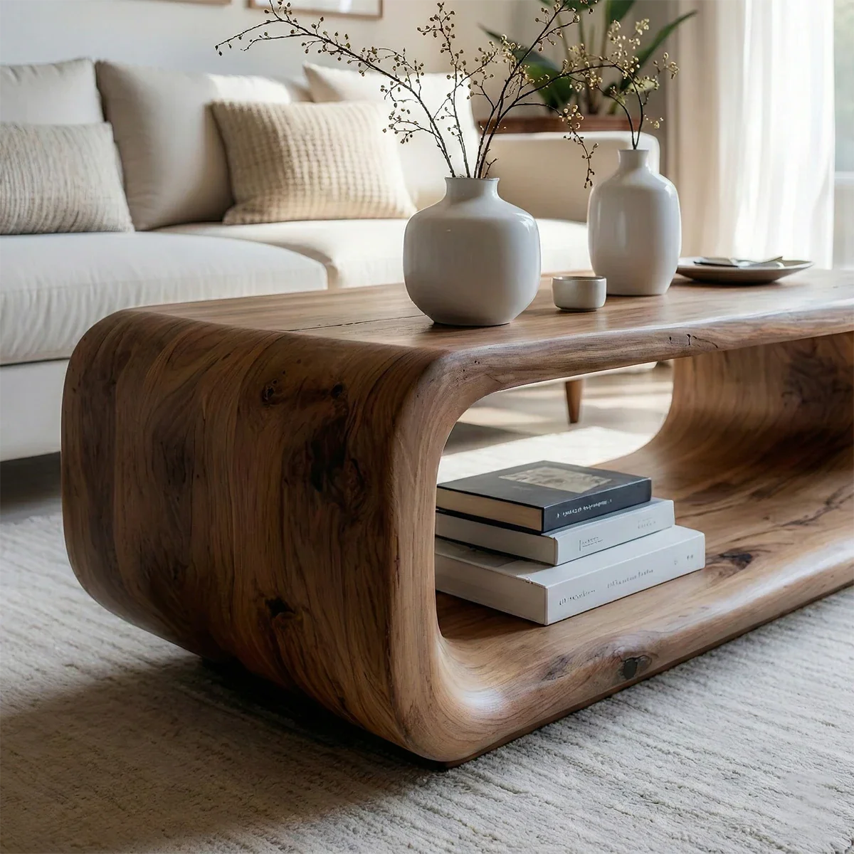 Modern walnut coffee table with simple base form