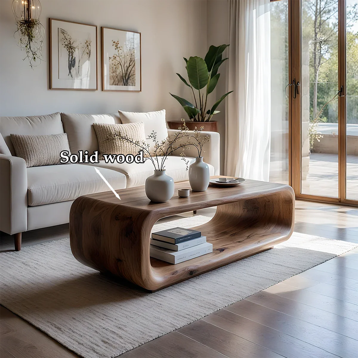 Designer walnut coffee table with polished surface
