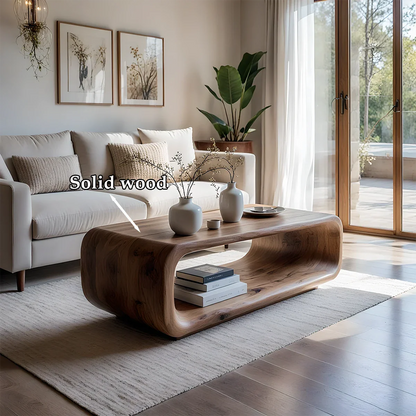 Designer walnut coffee table with polished surface