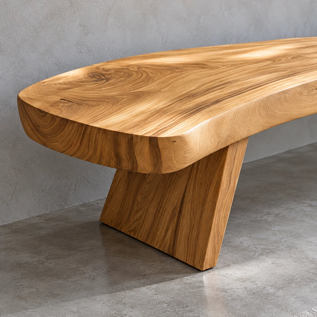 End of Bed Bench with Wavy Live-Edge Slab Seat on Two Splayed Panel Legs - Arboriswood - 4