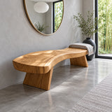 End of Bed Bench with Wavy Live-Edge Slab Seat on Two Splayed Panel Legs - Arboriswood - 6