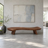 End of Bed Bench with Wavy Live-Edge Slab Seat on Two Splayed Panel Legs - Arboriswood - 8
