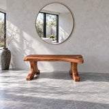 Entryway Bench, Live-Edge Slab Seat on Twin Carved Split-Foot Trestle Supports - Arboriswood - 11