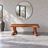 Entryway Bench, Live-Edge Slab Seat on Twin Carved Split-Foot Trestle Supports - Arboriswood - 12